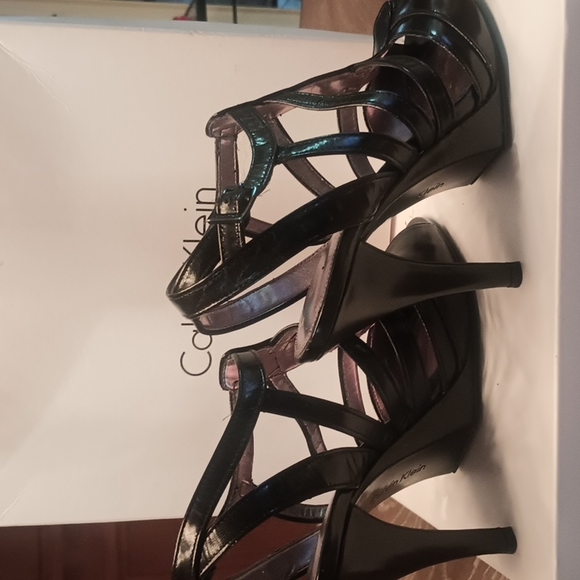 Calvin Klein High Heel Black Kidskin Leather Sandals - Picture 5 of 7